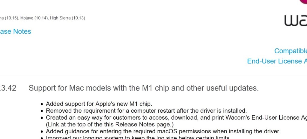 Wacom tablet drivers now support Apple M1 (2021 Jan 26 – Wacom Driver&nbsp;6.3.42)